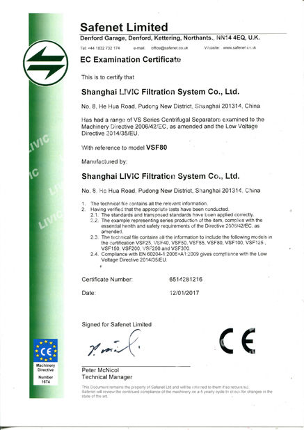 China Shanghai LIVIC Filtration System Co., Ltd. certification